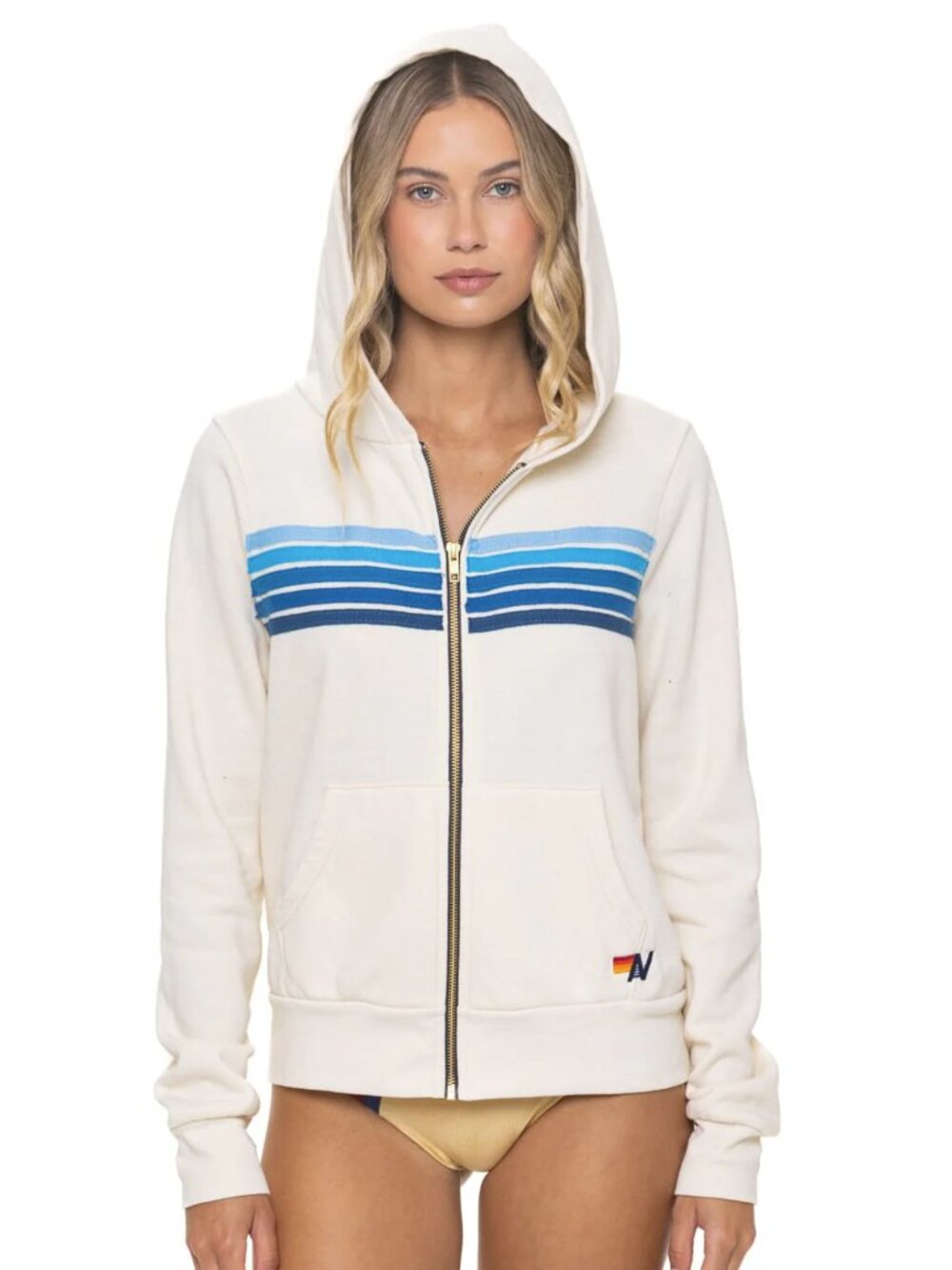 Aviator Nation/ 5 Blue Stripe Hoodie / Vintage White / Unisex / XL / LIKE NEW!